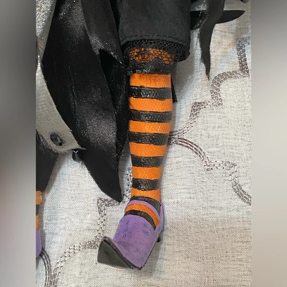 Witch Doll with Broom and Black Hat Halloween - Picture 3 of 13